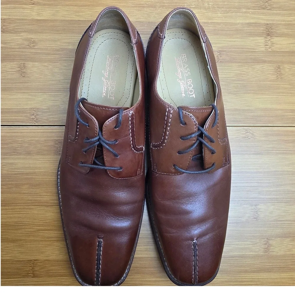 Brass Boots Mens Brown Leather Split Toe Derby Dress Shoes 9.5M 93376-221